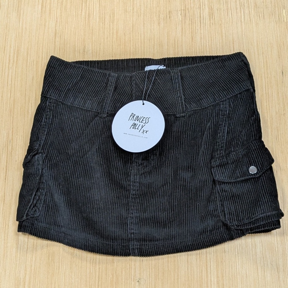 NWT Princess Polly Black Corduroy Mini Skirt Y2K Cargo Pocket Women's‎ 4